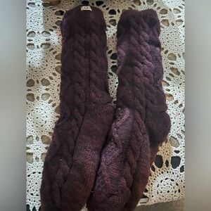 Ugg Women's Cable‎ Knit Fleece Lined Mid Calf Slipper Socks Burgundy One Size